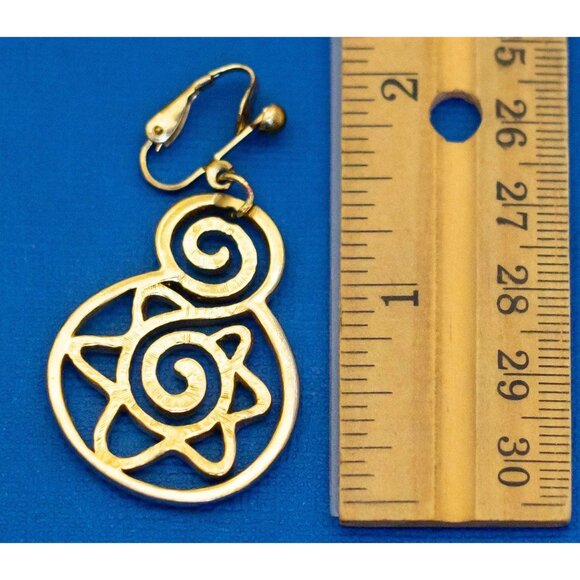 Vintage Gold Tone Spiral Star Ring Circle Clip On Earrings D3 - Picture 2 of 2